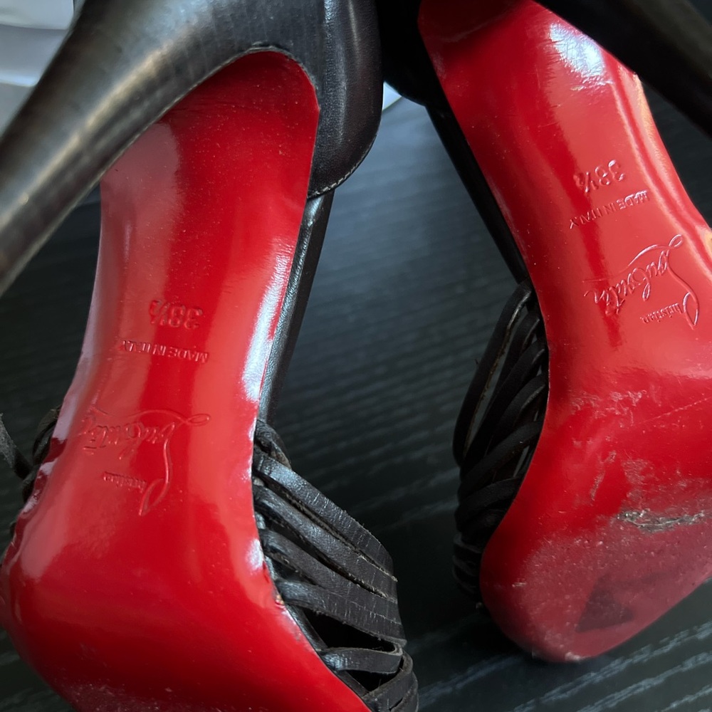 Christian Louboutin Brown Knotted Peep-Toe Heels - Picture 9 of 9